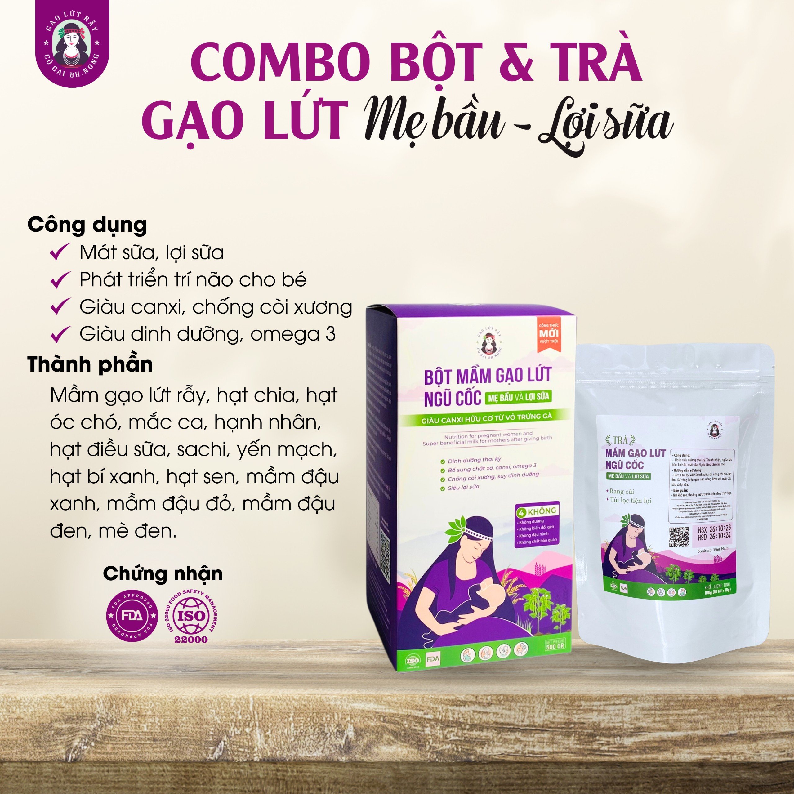 FREESHIP MAX - Bột Mầm Gạo Lứt rẫy siêu hạt ngũ cốc Bh.nong, ngũ cốc mẹ bầu giàu caxi và ngũ cốc lợi sữa mẹ sau sinh giúp bé phát triển toàn diện từ trong bụng mẹ - Tâm An Gạo Lứt Rẫy Bh.nong