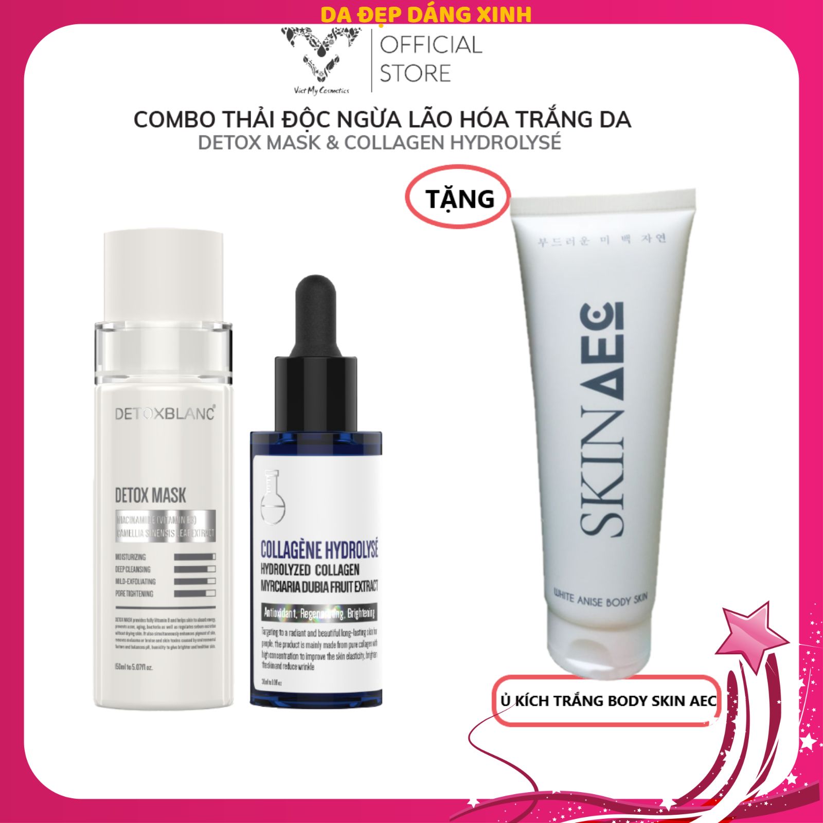 Bộ đôi thải độc xóa mờ nám tàn nhàng dưỡng trắng da thu nhỏ lỗ chân lông Detox BlanC Tặng ủ kích than hoạt Skin aec