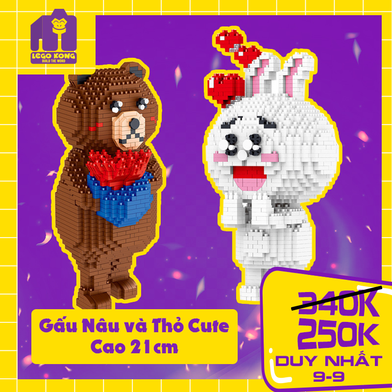 Mô hình lắp ráp Lego gấu nâu thỏ trắng cute đồ choi xếp hình gấu dễ thương quà tặng cho người yêu đồ chơi nano block
