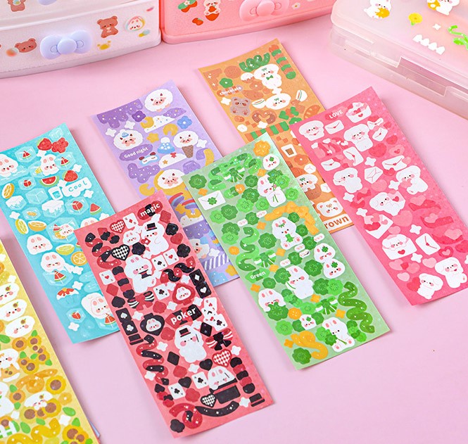 Sticker hologram thỏ đáng yêu hình dán ribbon trang trí sổ | BST152