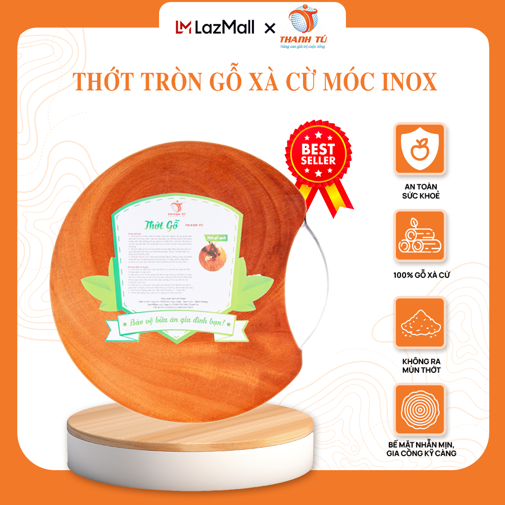 Thớt tròn móc inox gỗ xà cừ thanh tú 25cm