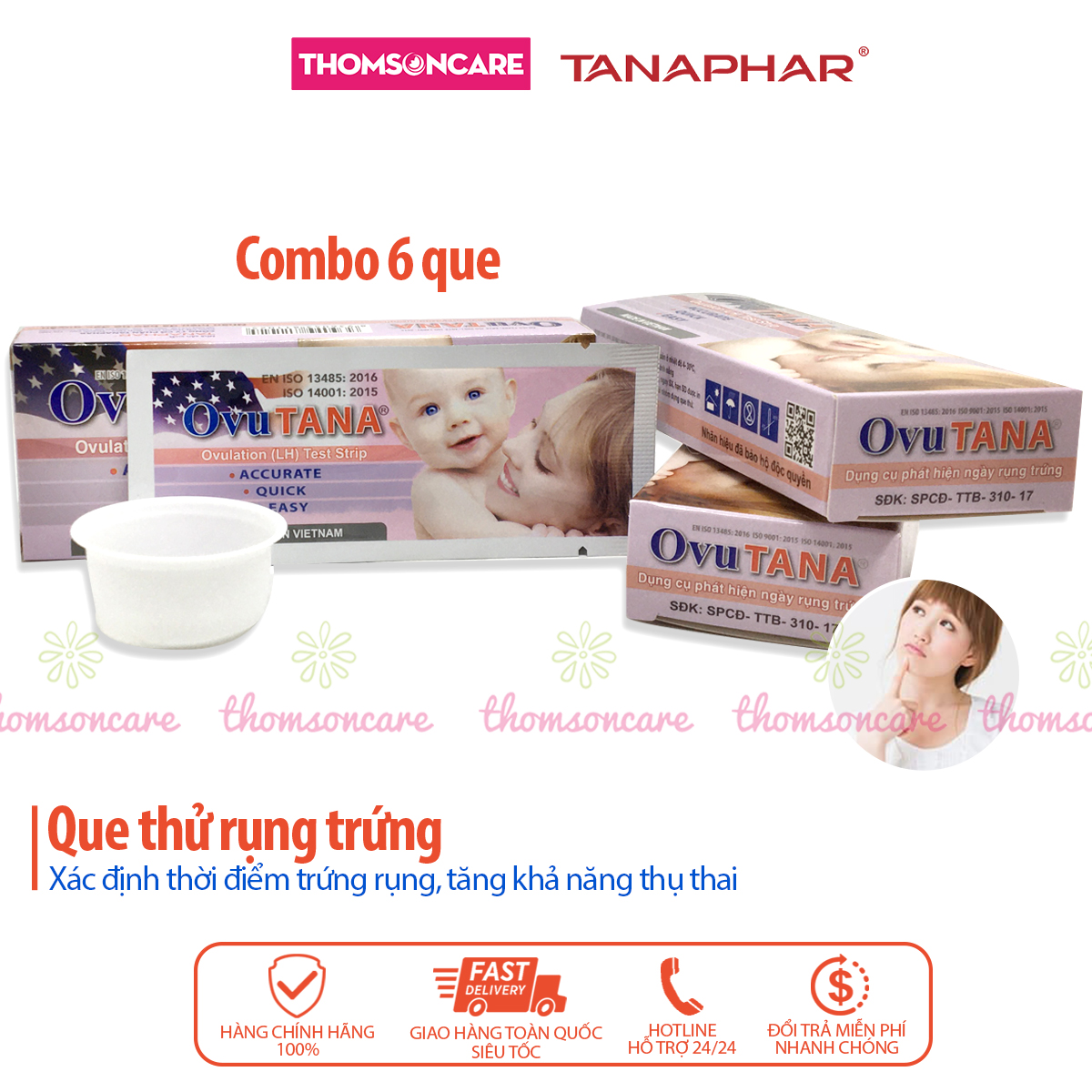 Combo 6 que thử rụng trứng Ovutana - Chính xác - Giao hàng kín đáo che tên, test trứng