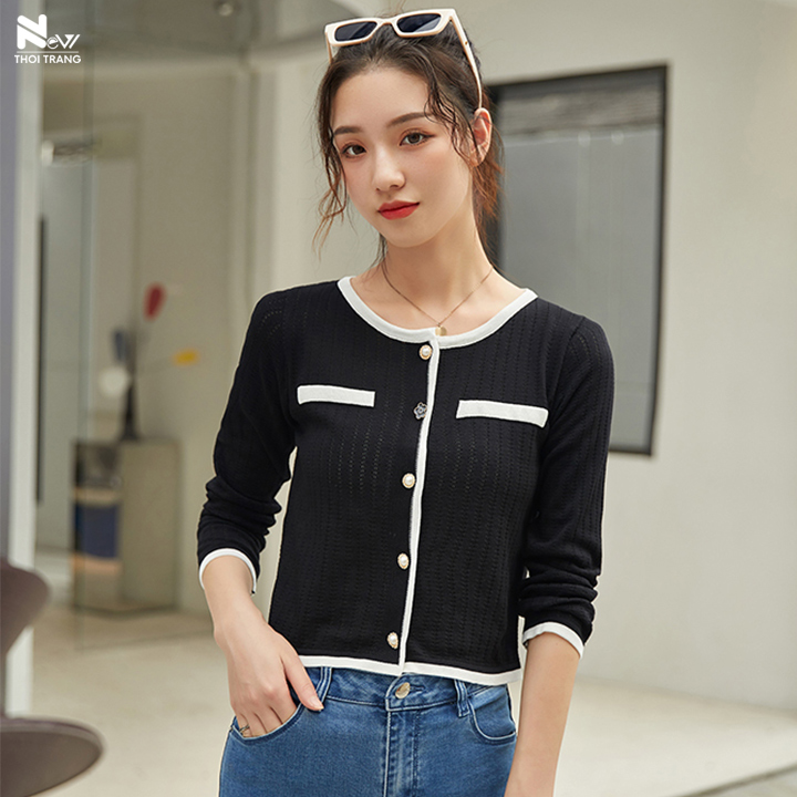 [HCM]Áo Len Dệt Kim Đính Nút Hoa - New Thoi Trang