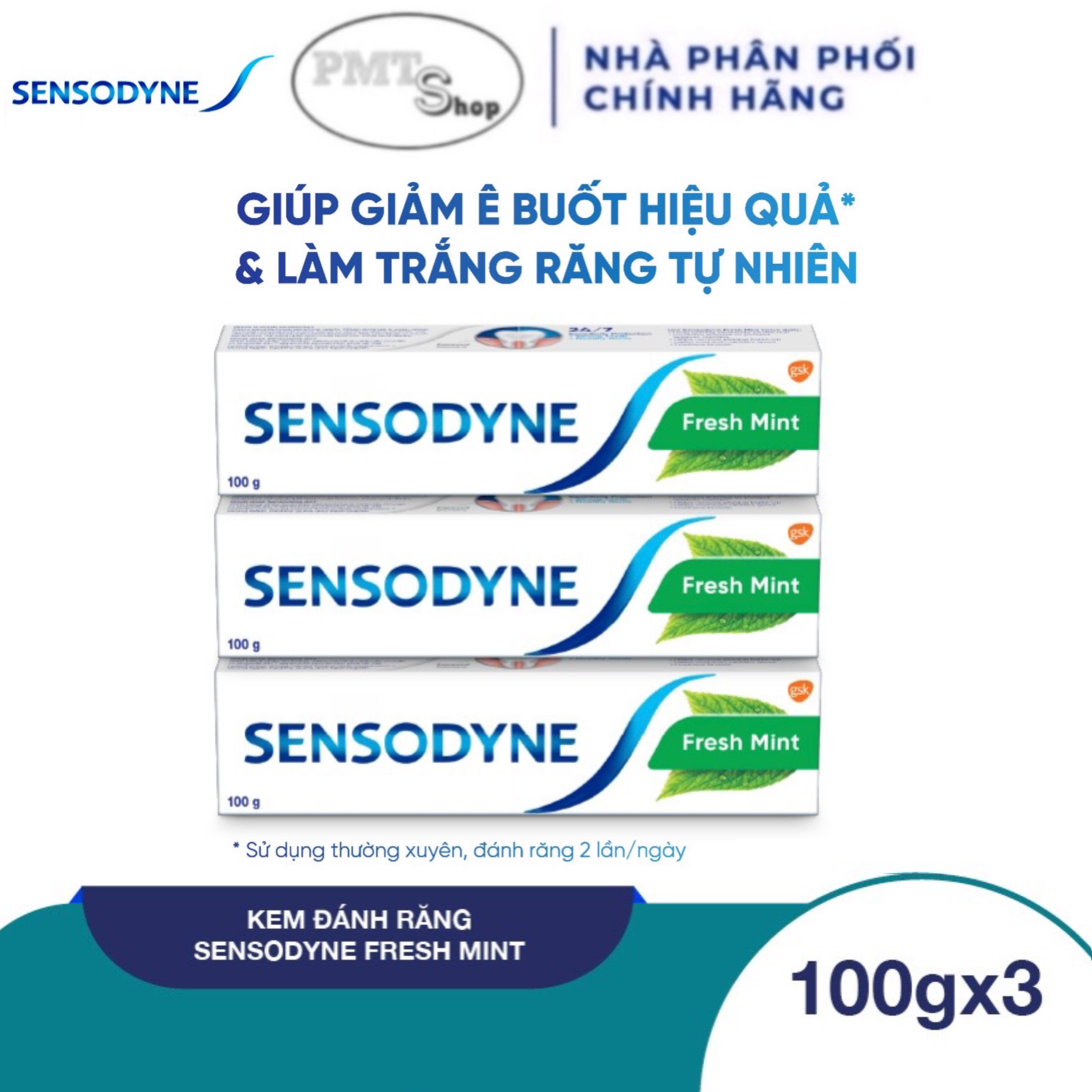 Kem đánh răng SENSODYNE Fresh Mint 100g giúp giảm ê buốt hiệu quả với hương bạc hà thơm mát