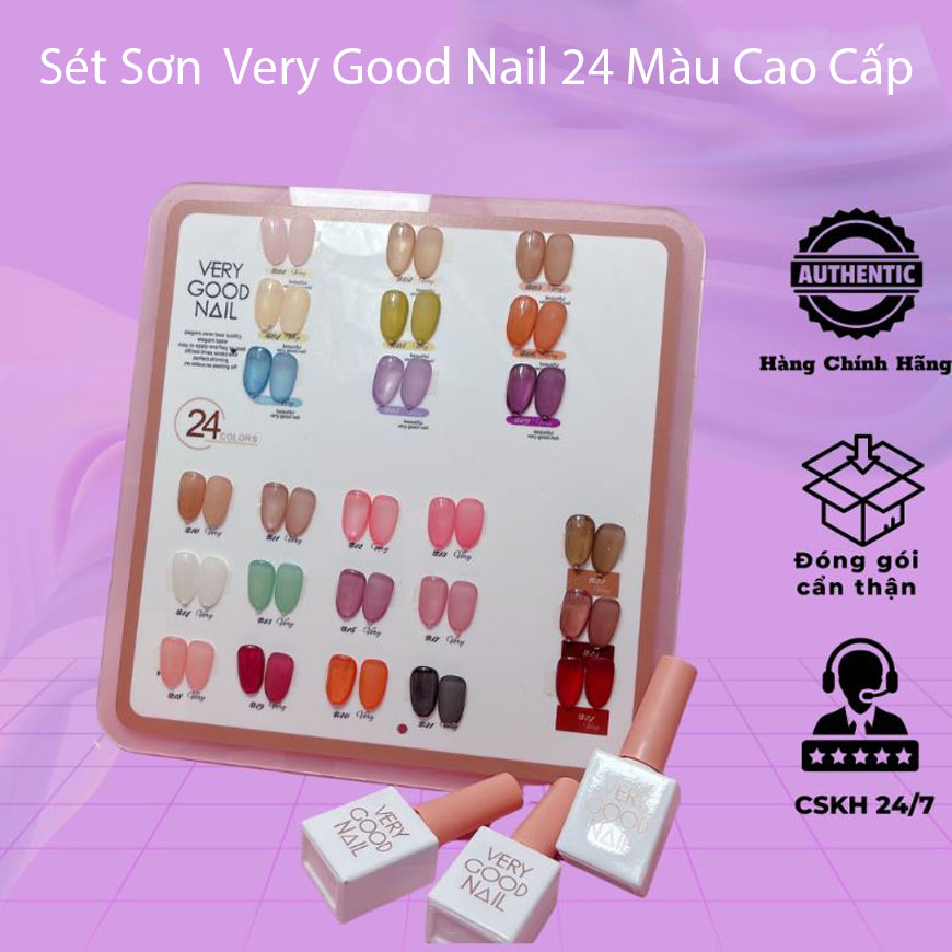 Set sơn Hàn Quốc, Set Sơn Thạch Very Good Nail 24 Màu - Set thạch 24 màu very good nail Hàng chuẩn công ty tặng bảng màu meca cao cấp