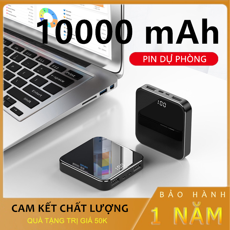 Sạc dự phòng 10000mAh chuẩn 18W Pin lithium A+polymer tiết kiệm năng lượng. Type-C, Micro USB. OUT1 5V/1A, OUT2 5V/2.1A
