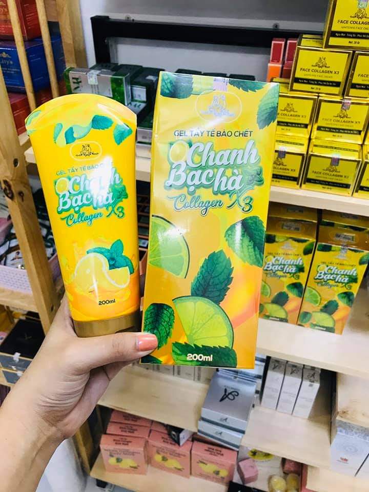 Gel tẩy tế bào chết chanh bạc hà collagen x3 Đông anh 200ml chính hãng