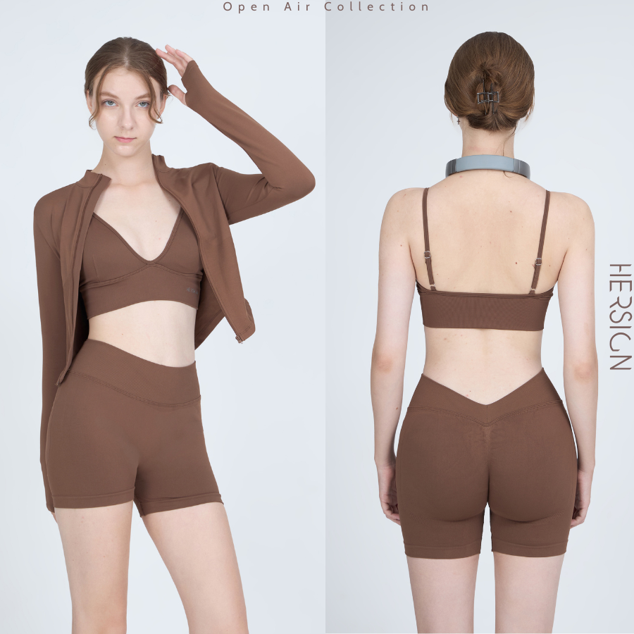 HERSIGN Set tập thể thao gym yoga Bộ đồ tập 3 món phối Áo khoác dài tay áo bra quần short SET200 BST HERSIGN OPEN AIR