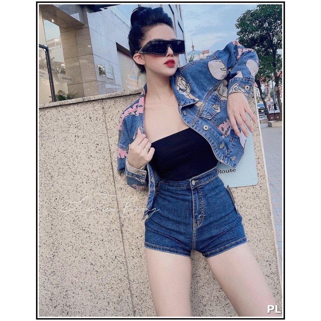 Quần nữ short cạp cao vải jean mềm co giãn trơn không túi trước đủ size