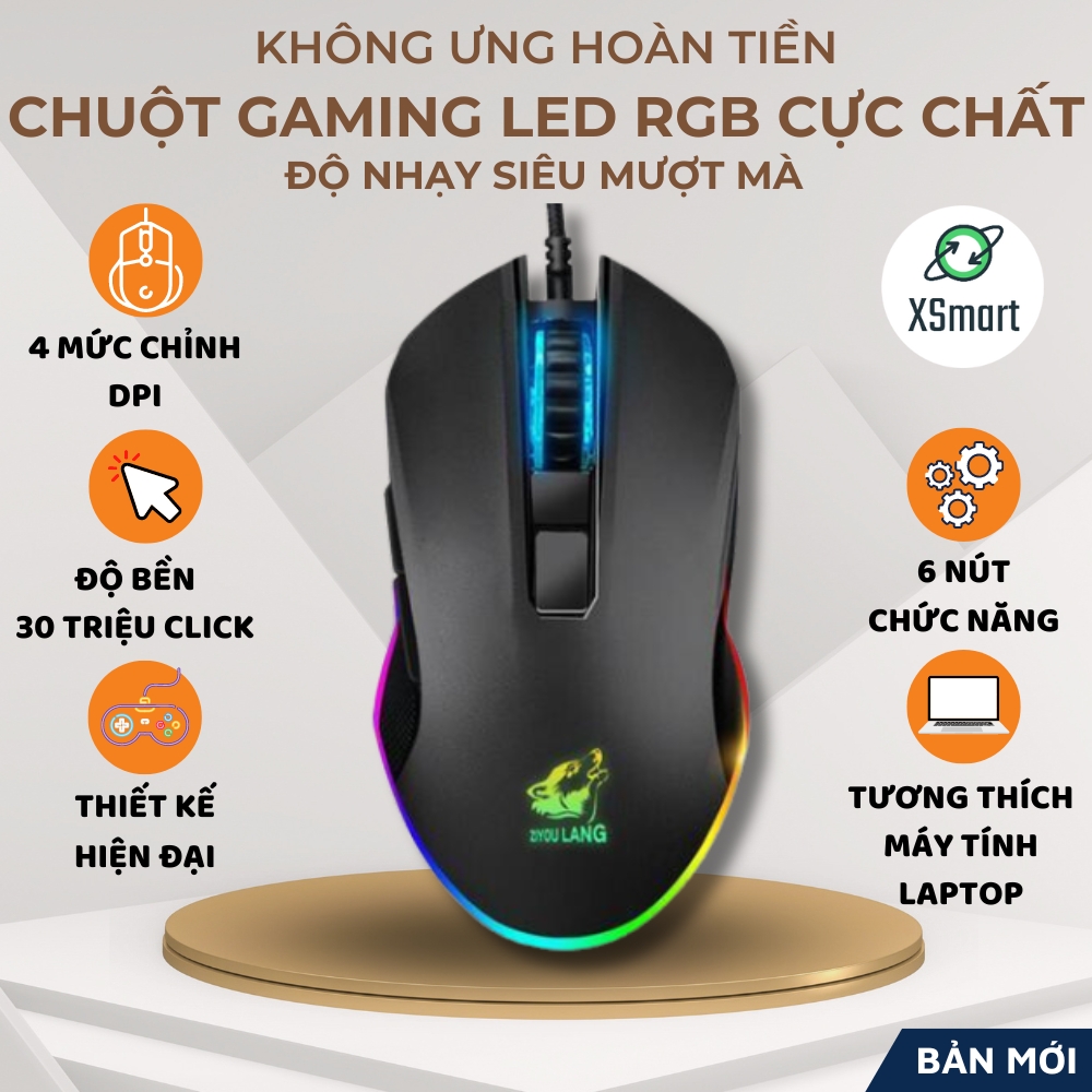 Chuột Chơi Game Free Wolf V1 PRO Led Đổi Màu Siêu Đẹp Chỉnh Được DPI Dây Có Cục Chống Nhiễu Tương Thích Máy Tính Laptop PC Chơi Mọi Tựa Game PUBG LOL Đột Kích