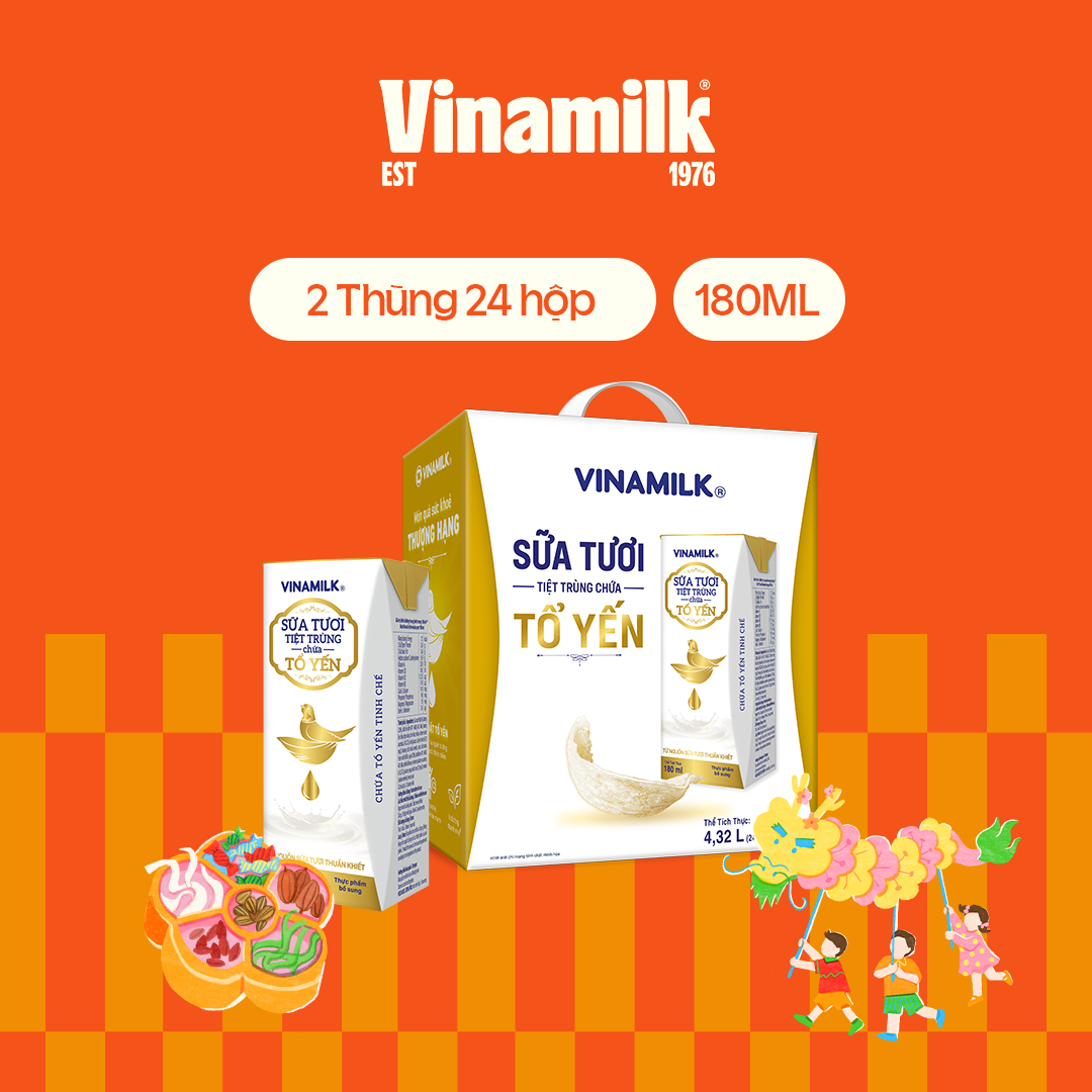 2 Thùng Sữa Tươi Tiệt Trùng Có Chứa Tổ Yến 180ml - 24 hộp/thùng