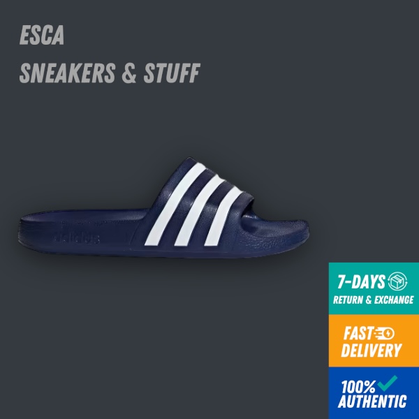 Dép adidas adilette aqua dark blue white stripes slide - f35542