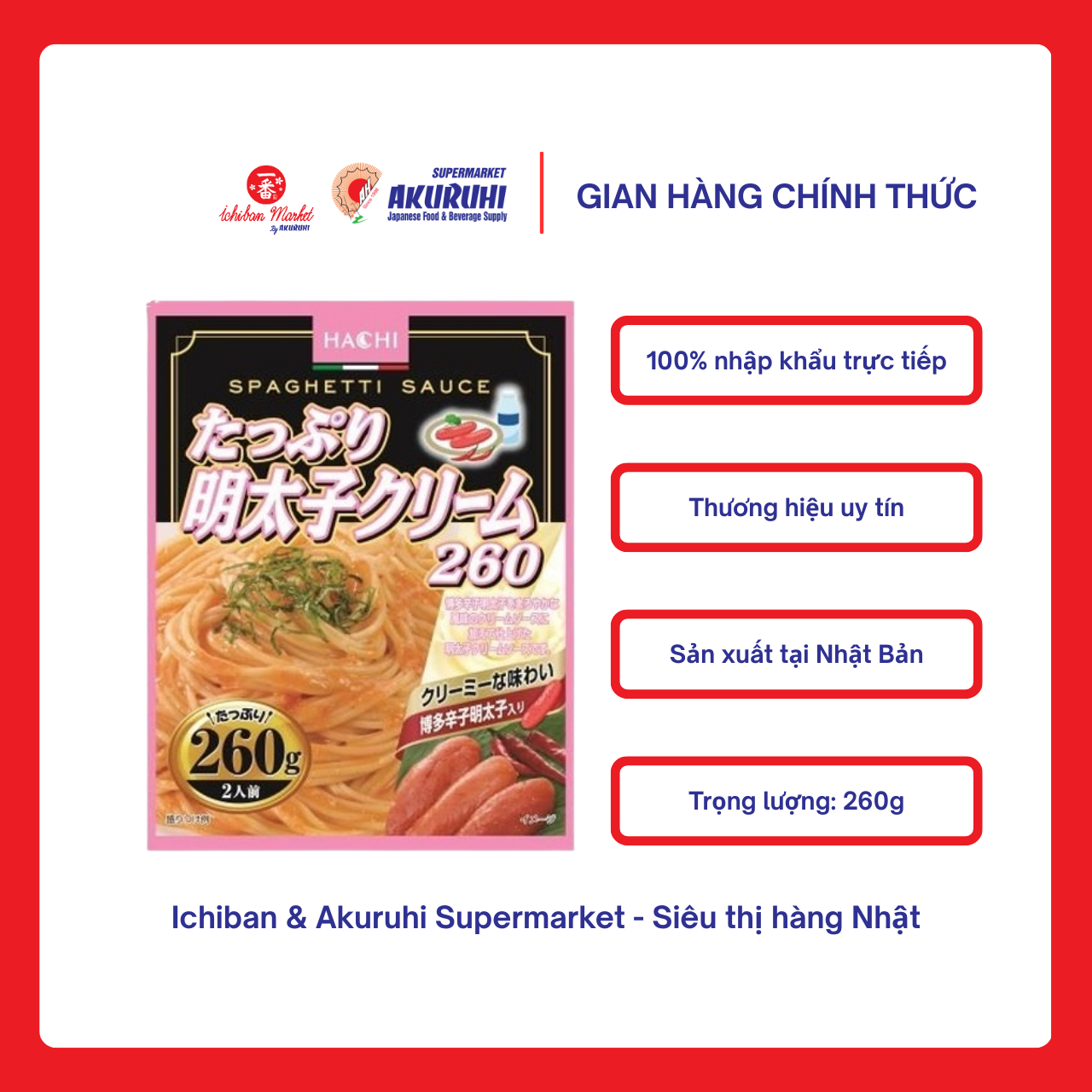 [Ichiban Market] Sốt Kem Trứng Cá Tuyết Hachi Tappuri Mentaiko 285g