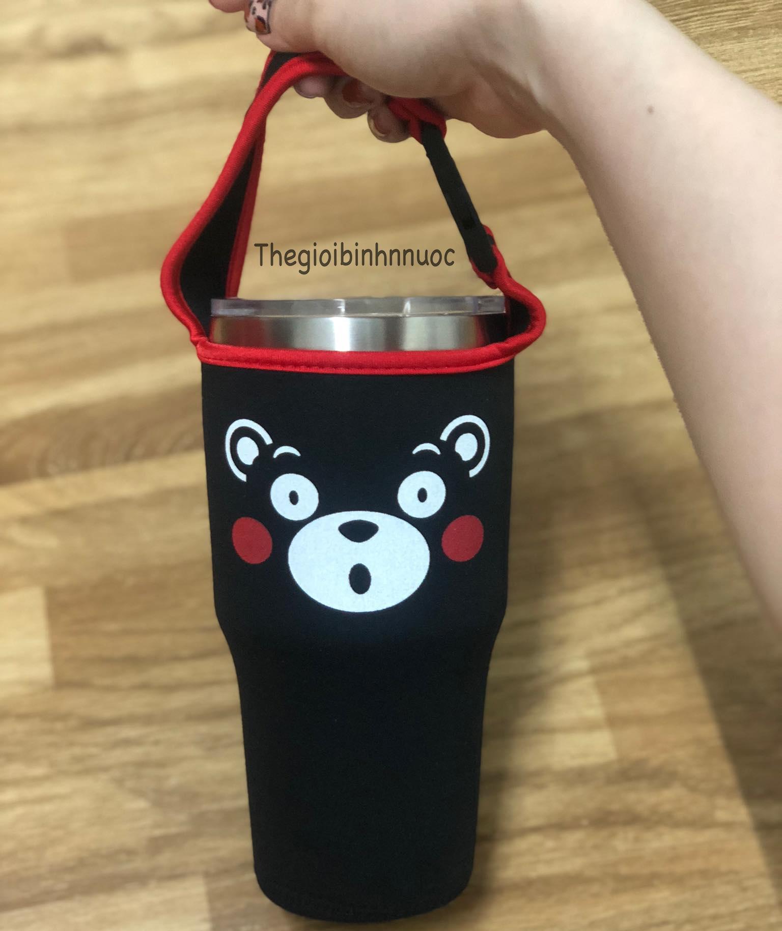 Túi đựng ly yeti 900ml gấu kumamon đen t17