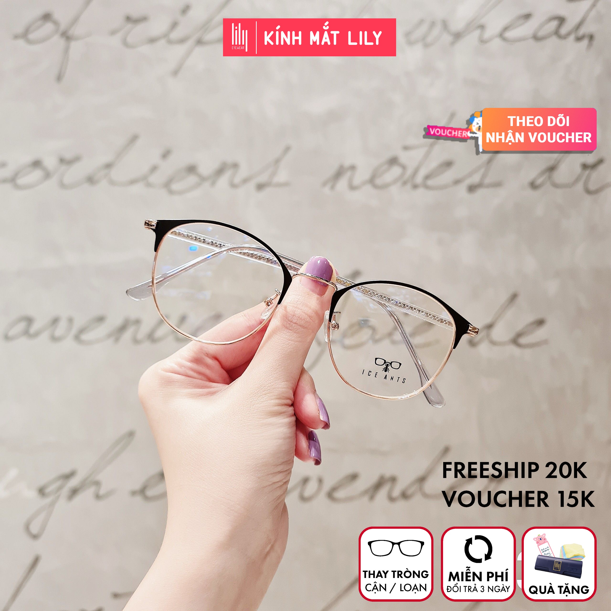 Gọng kính kim loại nữ mắt tròn Lilyeyewear 1030 nhẹ nhàng thanh mảnh, giúp người đeo thoải mái, phù hợp với nhiều khuôn mặt , gọng kính có nhiều màu, một size kèm quà