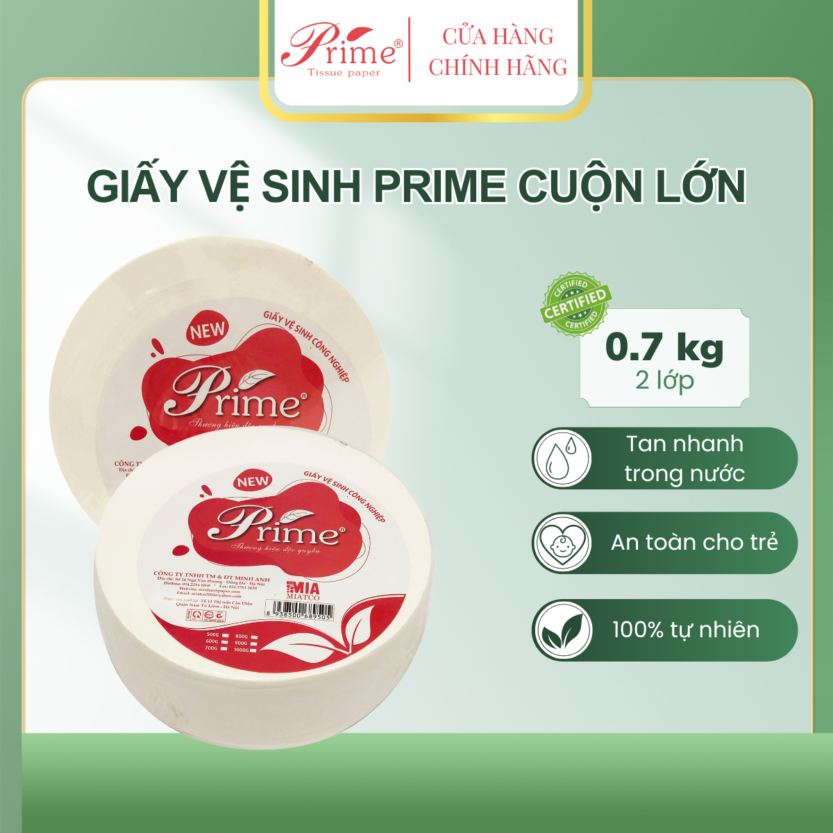 Combo 2 giấy vệ sinh cuộn lớn prime 2 lớp 100% bột giấy nguyên chất || toilet paper