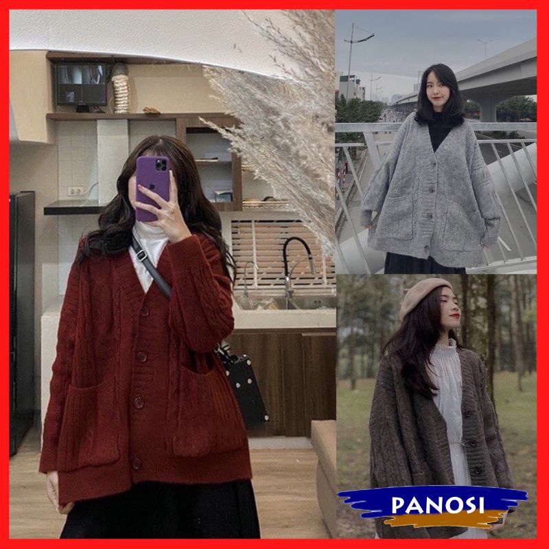 [Hàng Quảng Châu] Áo khoác cardigan nữ áo khoác ngoài chất len thừng siêu dày form to PANOSI - A67