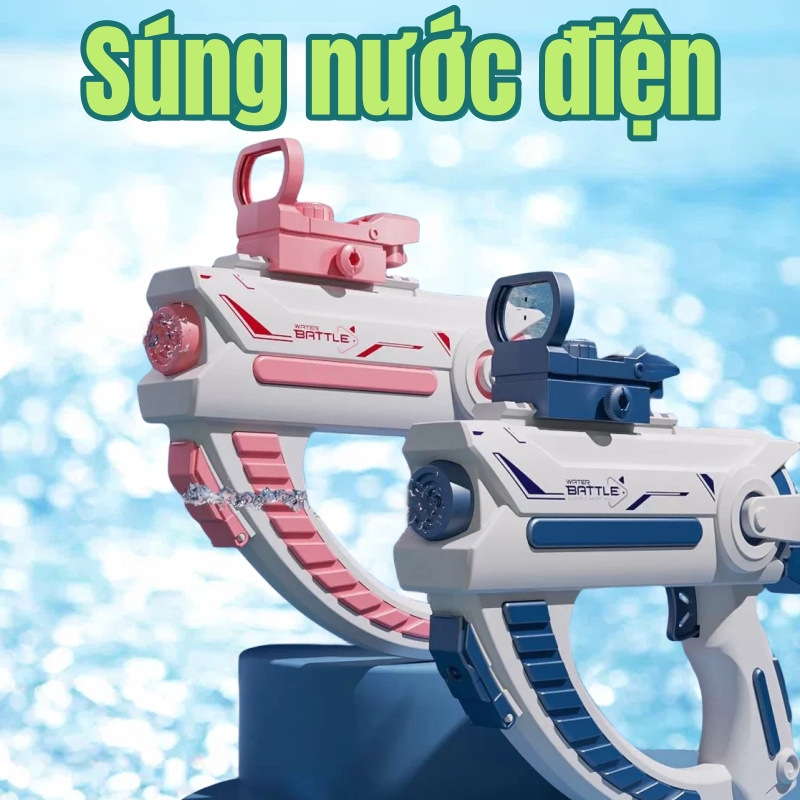 Súng bắn nước điện tử tự động súng phun nước đồ chơi vận động tặng kèm pin