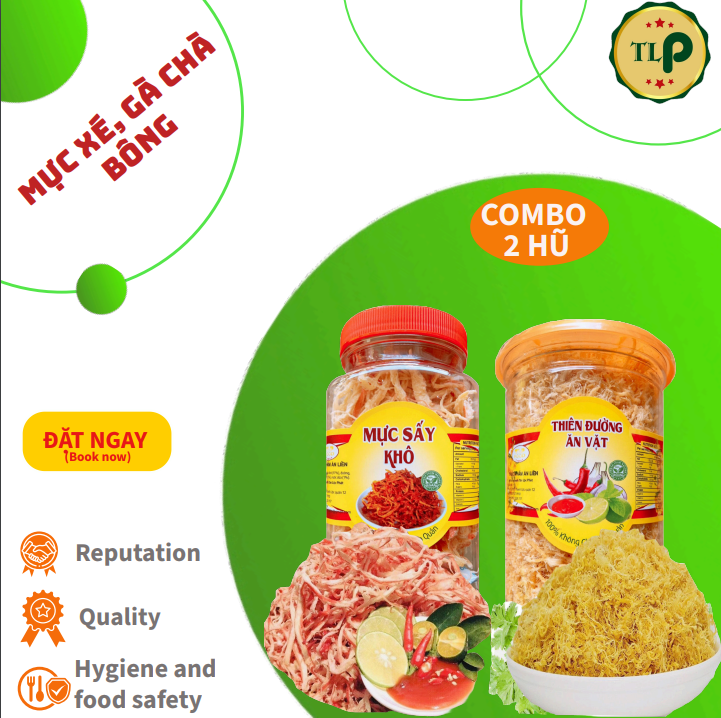 [HCM](COMBO 2 HŨ ĐẶC BIỆT) 120G MỰC XÉ SỢI HẤP NƯỚC CỐT DỪA VÀ 150G GÀ CHÀ BÔNG  HIỆU TLP FOOD
