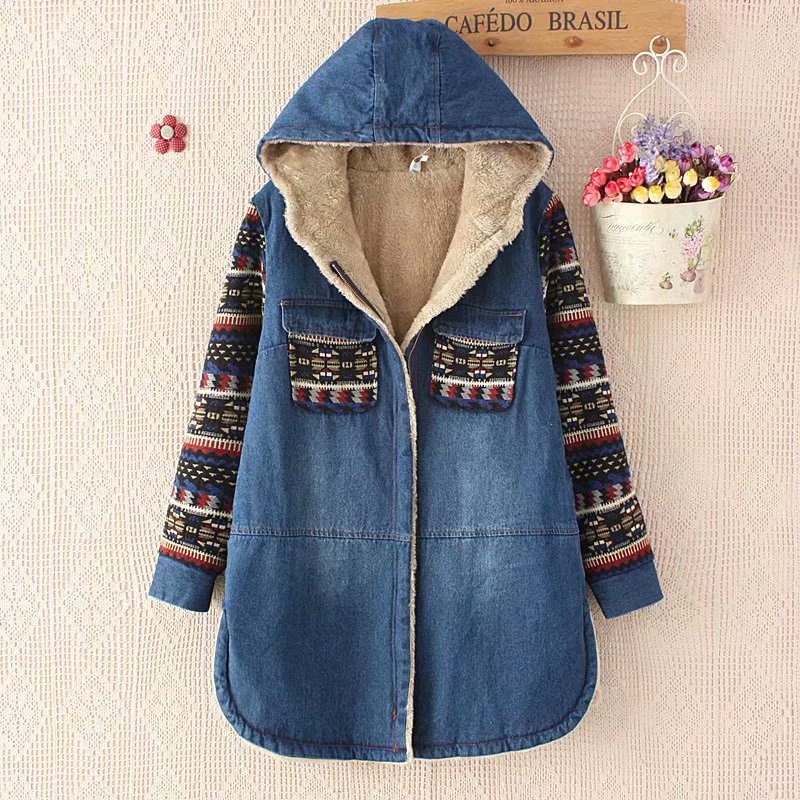 Áo khoác nữ jean mùa đông lót lông cừu dày ấm phong cách Nhật Bản Akira Store shop