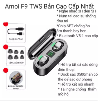 Tai nghe amoi f9 - tai nghe bluetooth 5.0 âm thanh cực chất -tai nghe bluetooth không dây - tai nghe bluetooth nhét tai - tai nghe bluetooth giá rẻ - tai nghe bluetooth pin trâu - tai nghe bluetooth mới 2020 - tích hợp với hđh androi,ios