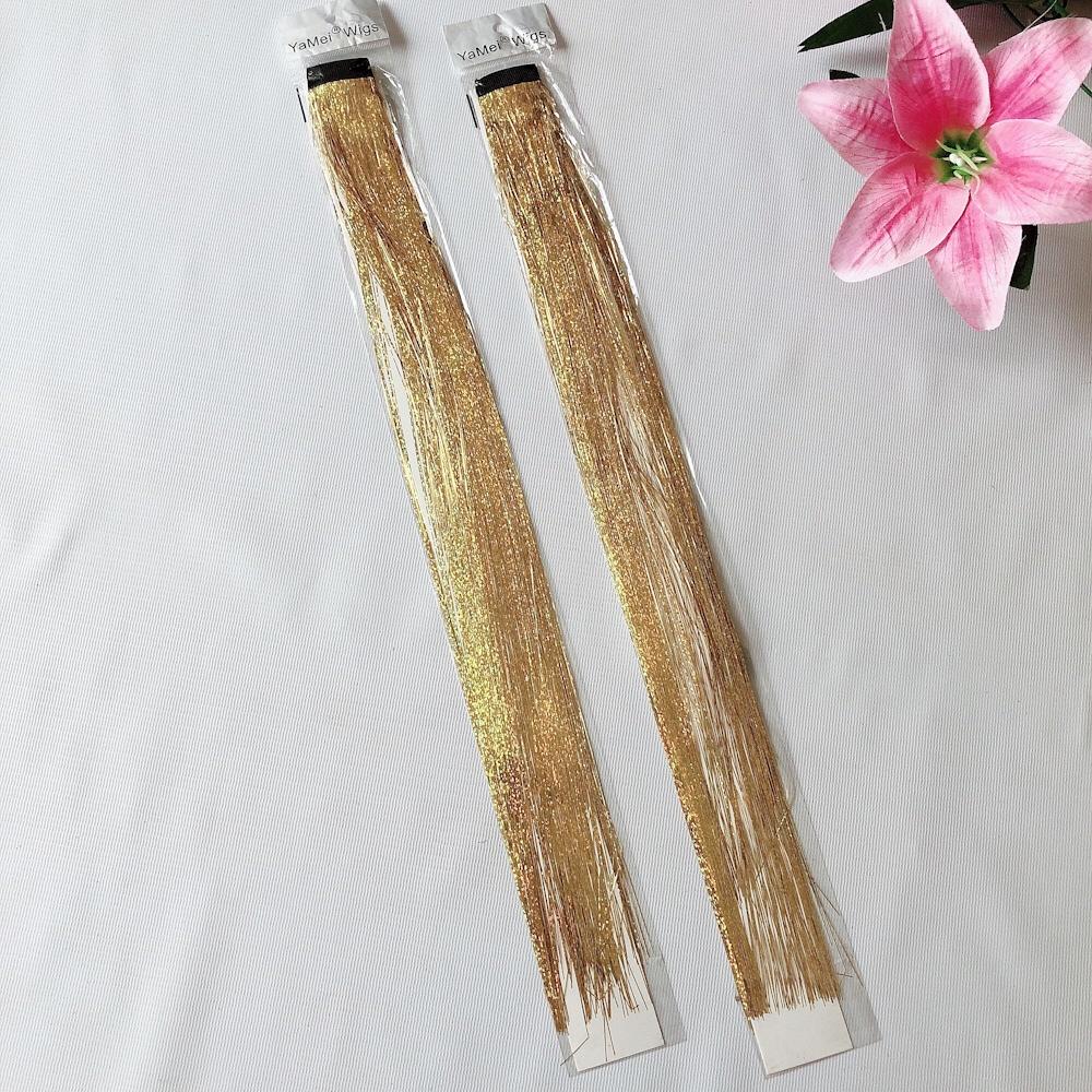 Combo 2 téo line tóc kim tuyến kẹp màu vàng gold