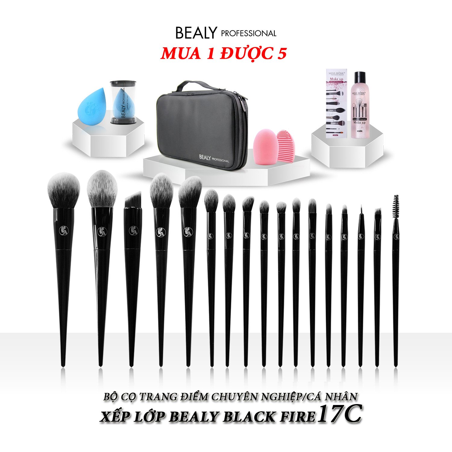 Bộ cọ trang điểm xếp lớp Bealy 17C Black Fire