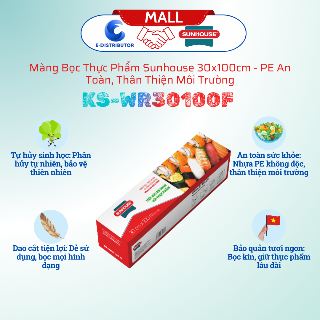 Màng bọc thực phẩm gia đình Sunhouse KS-WR30100F - Hàng chính hãng