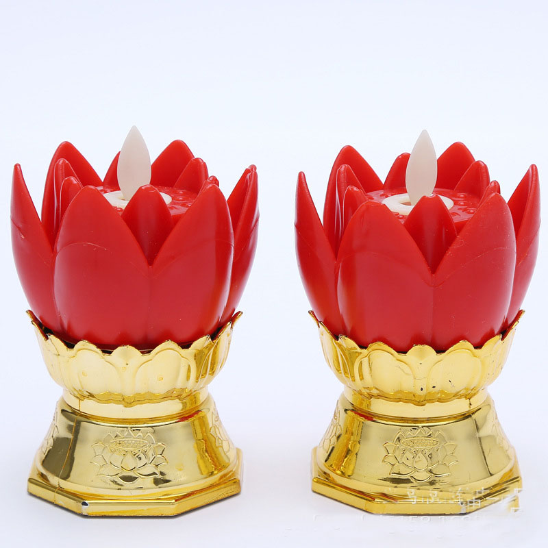 Cặp nến điện hoa sen trang trí Bàn thờ, mô phỏng nến thật, nhọn lửa lung linh phát sáng đung đưa theo gió