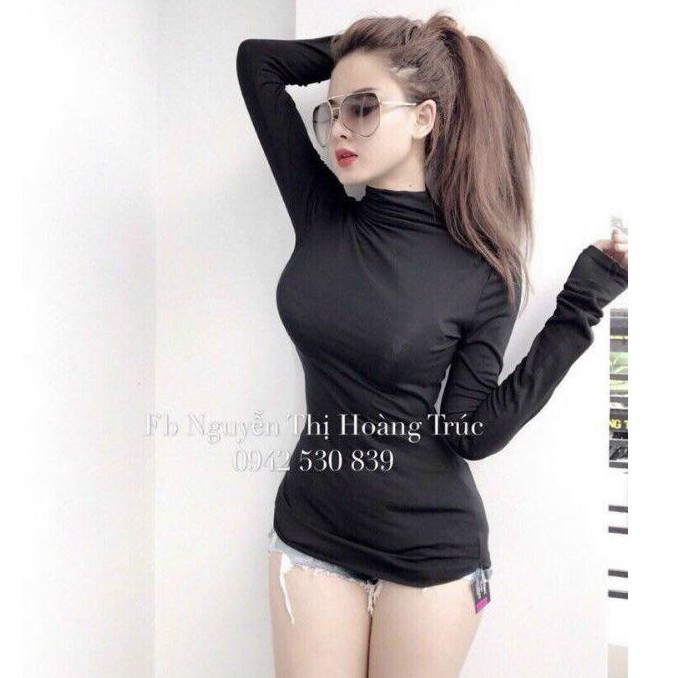 Áo thun body cổ lọ tay dài vảo lụa mát