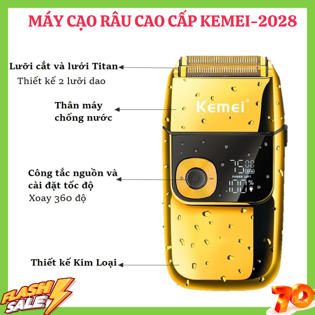 [Có Lưỡi Dự Phòng] Máy Cạo Râu Kemei 2028 Chính Hãng