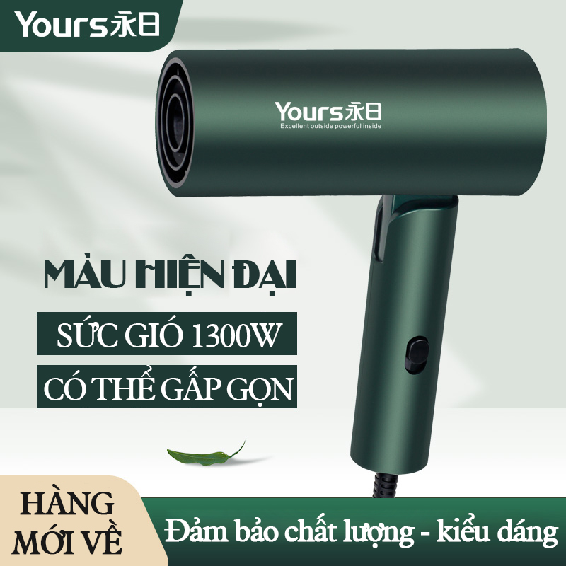 Máy sấy tóc YOURS 1300W sấy khô bảo vệ tóc ion âm phân tử chăm sóc tóc nhỏ gọn có thể gập gọn tiện lợi thiết kế mới hiện đại