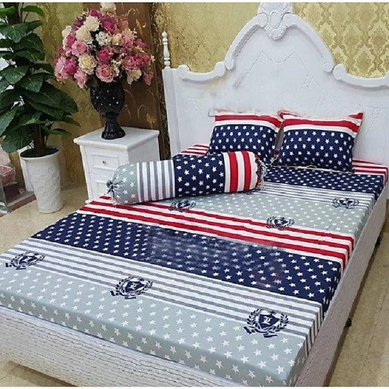 Bộ Chăn Ga Vỏ Gối 5 MÓn họa tiết Cờ Mỹ - Phong Cách Hàn Quốc - gồm ( 1 Drap + 2 Vỏ Gối Nằm + 1 Chăn Hè + 1 Vỏ Gối Ôm ) - chan ra 5 mon, phu kien giuong ngu, bo chan ga, men giuong ngu