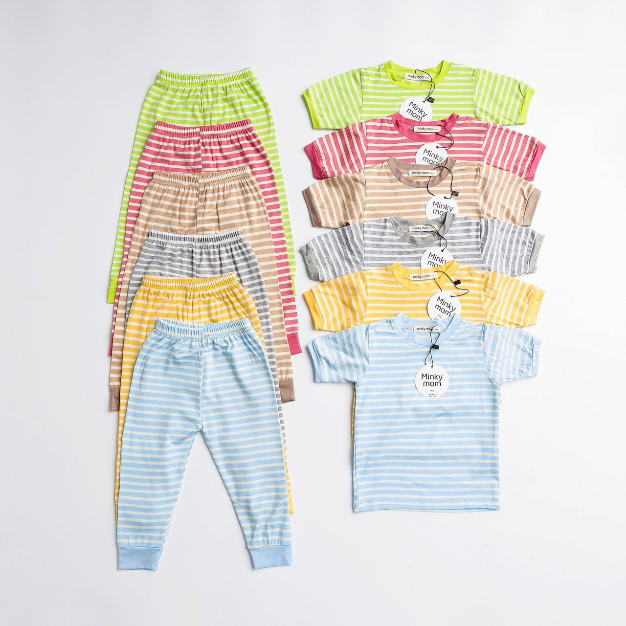 Bộ tay ngắn quần dài sọc ngang size 8-29kg thun lạnh minky mom cho bé trai/ bé gái