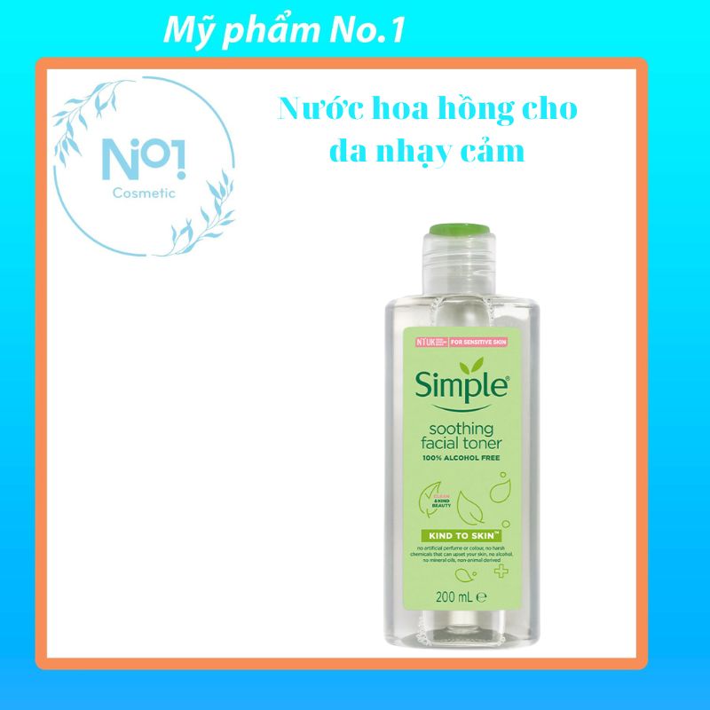 Nước hoa hồng Simple cho da nhạy cảm, toner simple 200ml