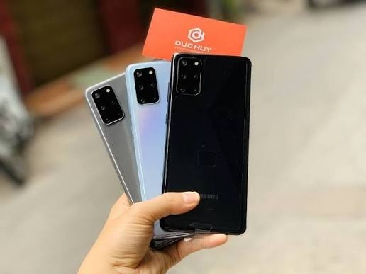 Samsung Galaxy S20Plus Mobile Phone in Three Colors: Black, Gray, and Blue with a Prominent Rear Camera and Brand Logo.