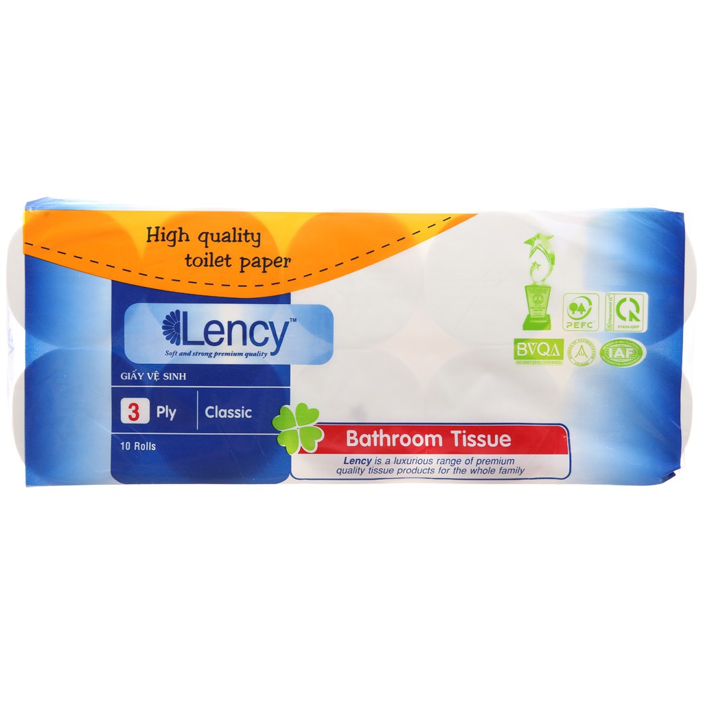 GIẤY VỆ SINH LENCY XANH KHÔNG LÕI 10 CUỘN 3 LỚP