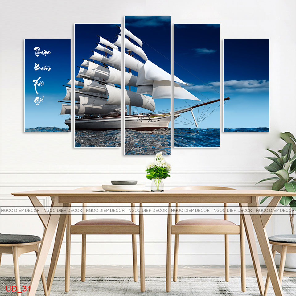 Tranh treo tường 3D thuận buồm xuôi gió UD_031, tấm tranh đặc dày 1cm in sắc nét bo viền, kèm đinh treo 3 chân