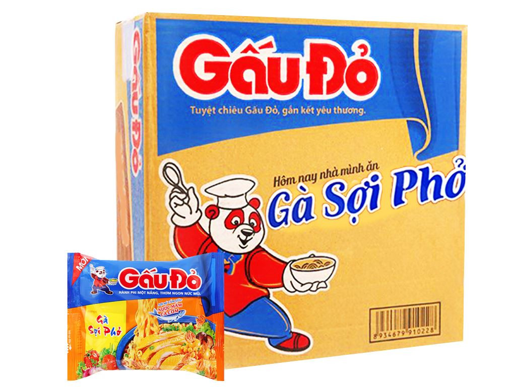 Thùng 30 gói mì gấu đỏ gà sợi phở 63g.