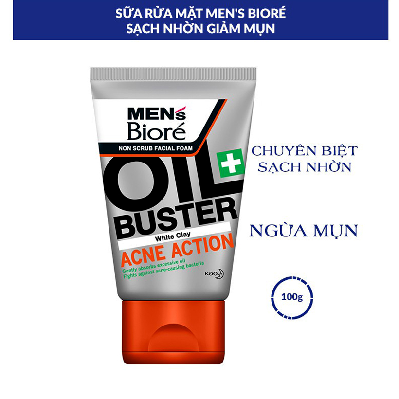 Sữa rửa mặt men biore oil buster sạch nhờn giảm mụn sáng da 100g