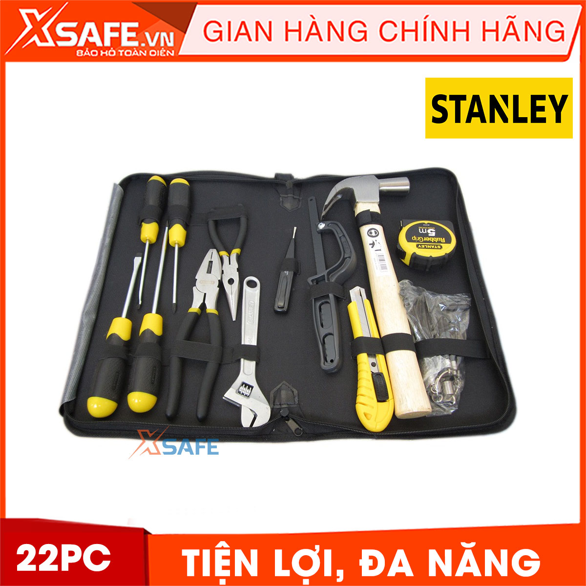 Túi dụng cụ bộ STANLEY 92-010-23C 22 chi tiết. Túi dụng cụ Stanley đa năng có nhiều dụng cụ cầm tay, dụng cụ cứng cáp, không gỉ và cực kì tiện lợi