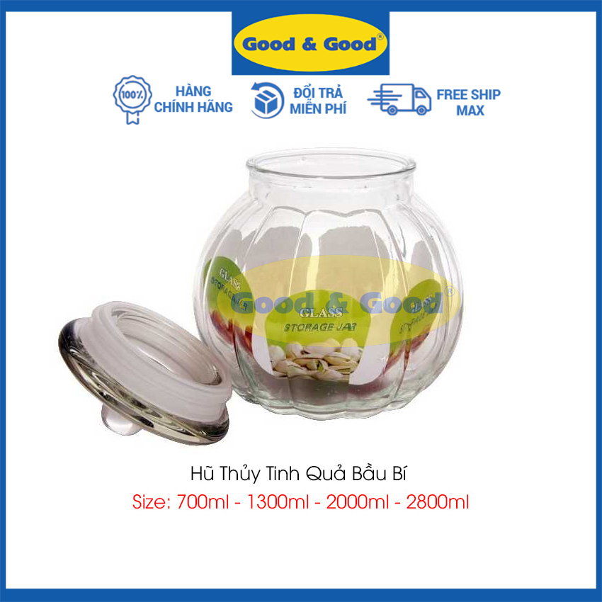 Hủ thuỷ tinh quả bầu bí good & good hũ lọ đựng gia vị nhiều size 700ml 1300ml 2000ml 2800ml hũ thủy tinh có nắp