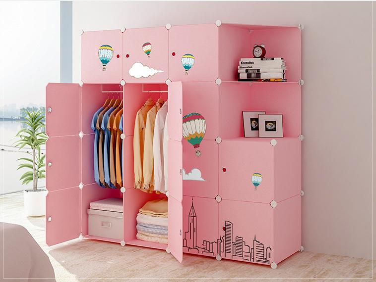 Tủ nhựa ghép 16 ngăn - hồng phấn khinh khí cầu 14n2x