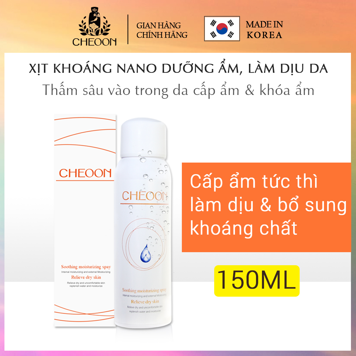 Xịt Khoáng Nano Dưỡng Ẩm Làm sáng Giúp Dịu Da Giảm Các Triệu Chứng Dị Ứng, Bổ Sung Khoáng Chất Cho Da, Chiết Xuất Thiên Thiên Dùng Cho Mọi Loại Da 150ml