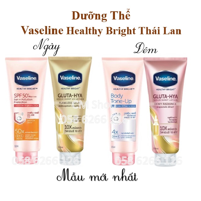 [HCM](FULL MẪU MỚI)Dưỡng Thể Vaseline Healthy White UV Lightening Ngày và Đêm Thái Lan 330ml