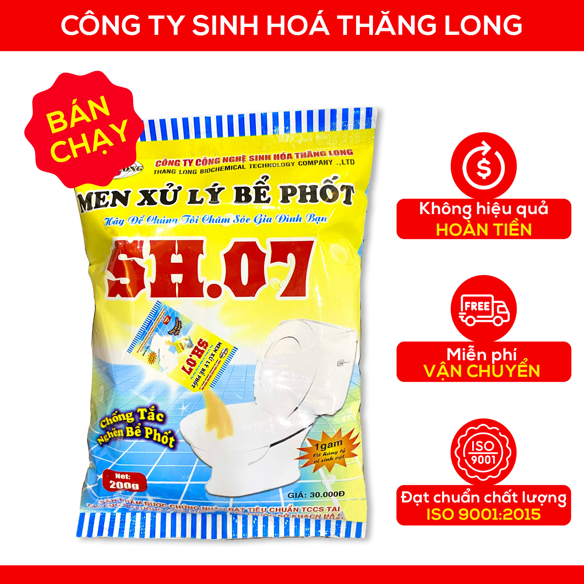 MEN XỬ LÝ BỂ PHỐT SH07 - KHỬ MÙI WC, KHỬ MÙI BỒN CẦU - Không hiệu quả hoàn tiền - Hàng CHÍNH HÃNG