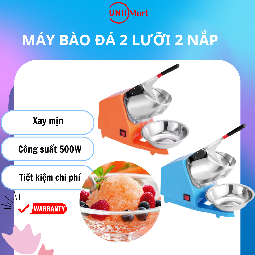 Máy bào đá KAW xay đá tuyết 2 lưỡi dao, 2 nắp, Bào đá nhuyễn và mịn, Máy chạy êm không gây ồn ào, Bảo hành 12 tháng