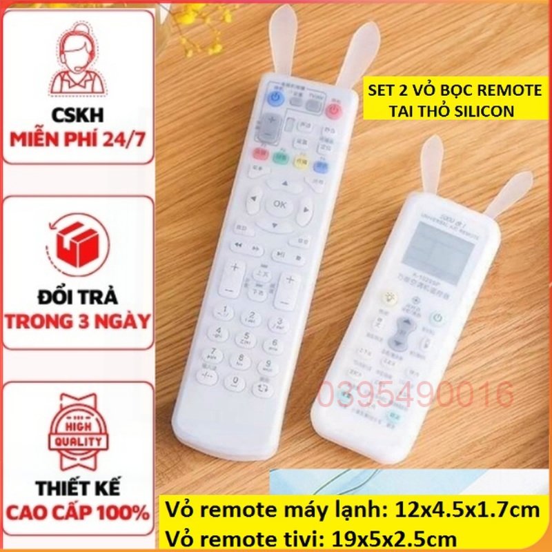 Bô 2 Cái Vỏ bọc điều khiển tivi túi bao silicon tai thỏ remote điều hòa máy lạnh tv samsung lg sony
