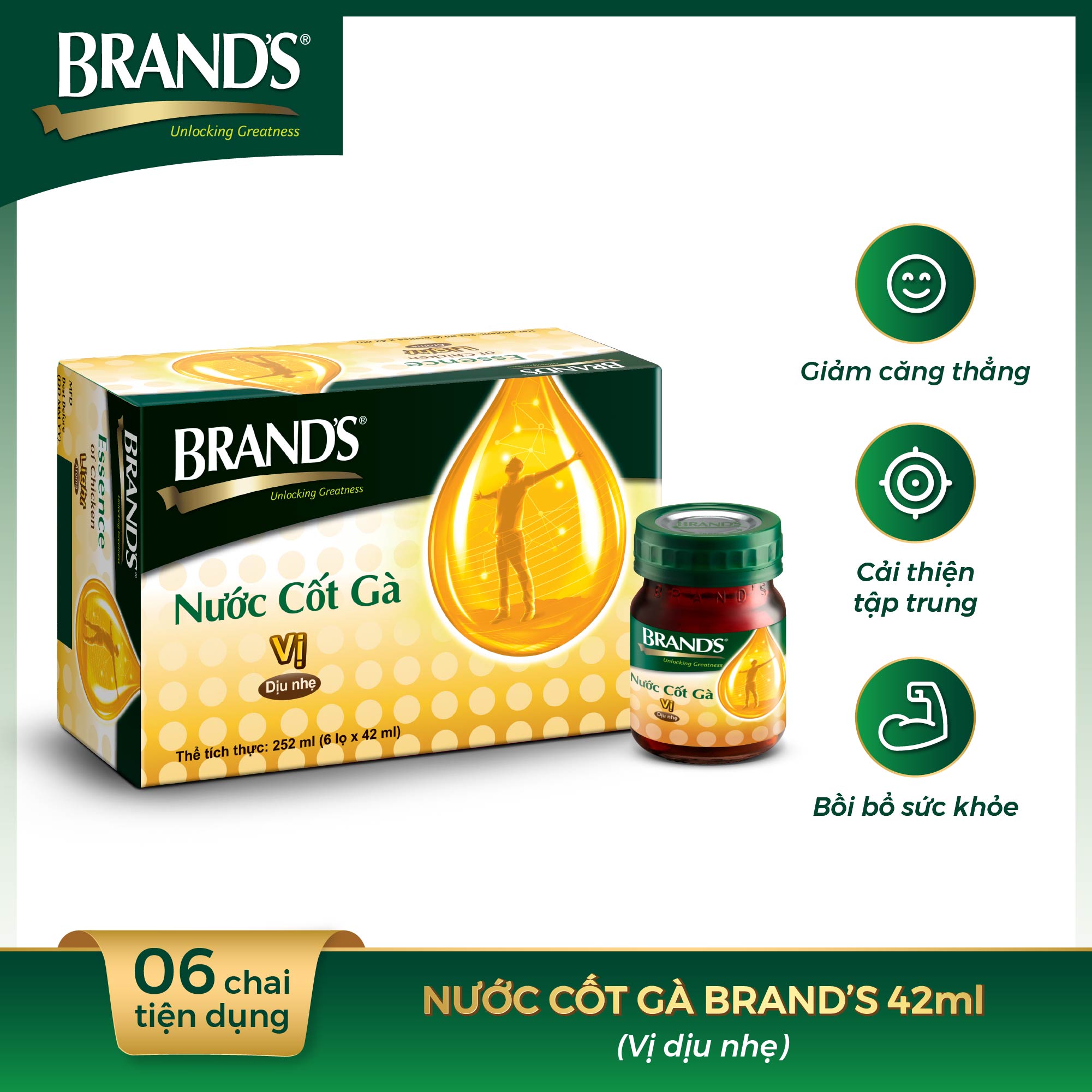 Hộp 6 Chai Nước Cốt Gà BRAND'S Vị Dịu Nhẹ (42ml/Chai)