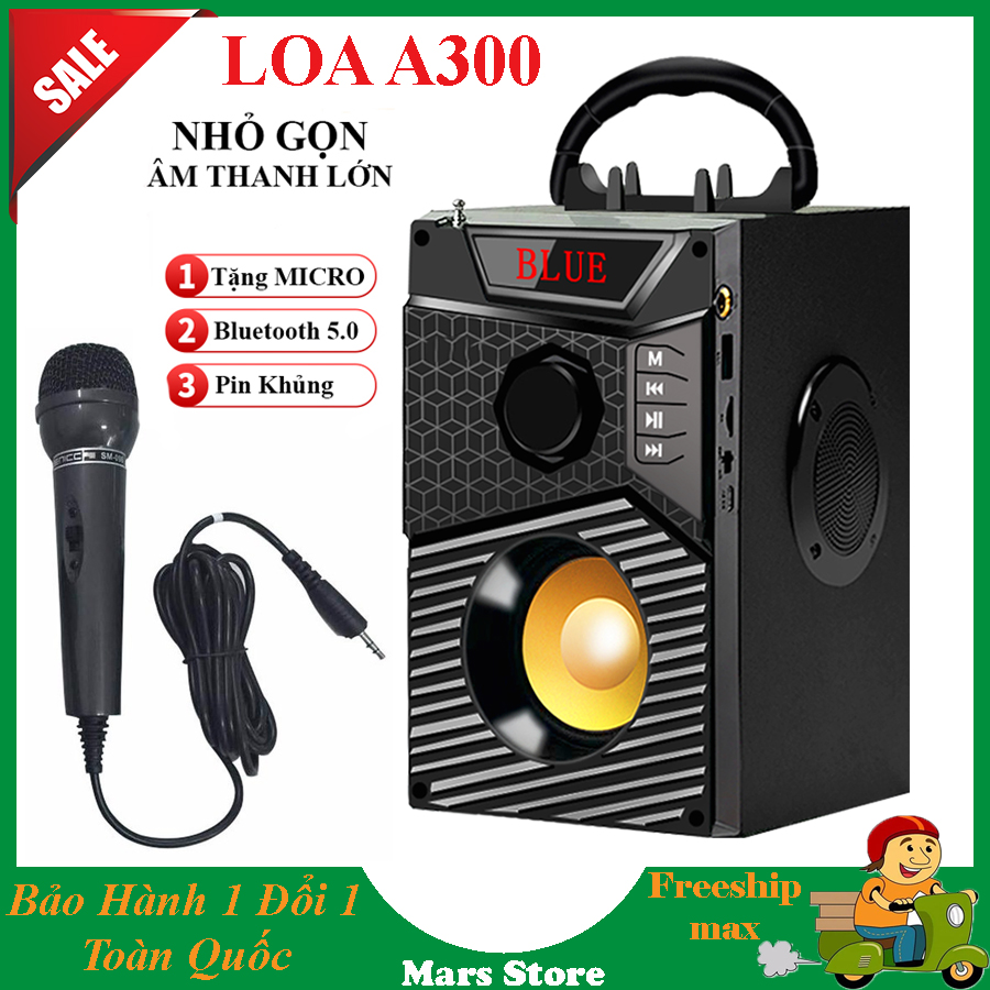 Loa Bluetooth Kèm Micro, Loa Hát Karaoke Kết Nối Điện Thoại, Loa Công Suất Lớn, Loa A300 Hozito Cao Cấp Version 2021 + TẶNG MIC HÁT, Loa Hat Karaoke Bluetooth Cầm Tay - Kèm Điều Khiển, Dây Sạc, Bảo hành 1 năm Chính Hãng